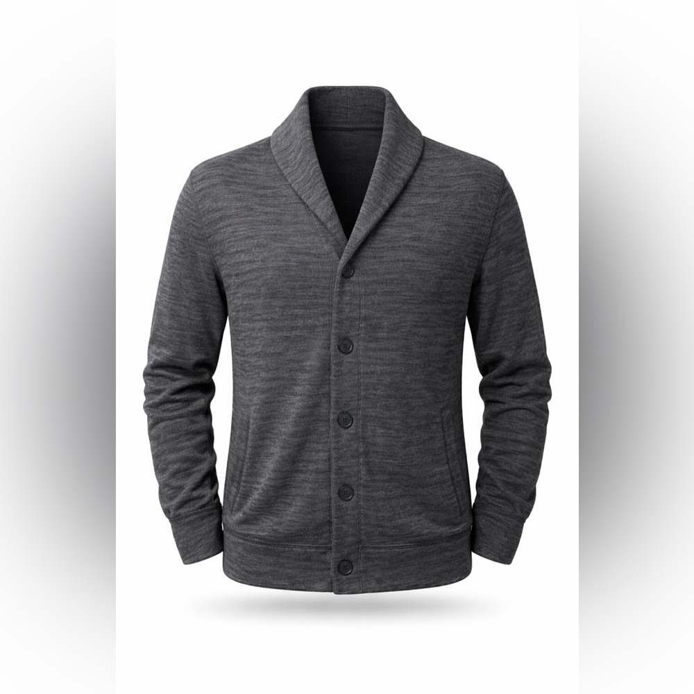 Marc Anthony Men’s Slim Fit Button Front Cardigan Sweater Shawl Collar Gray